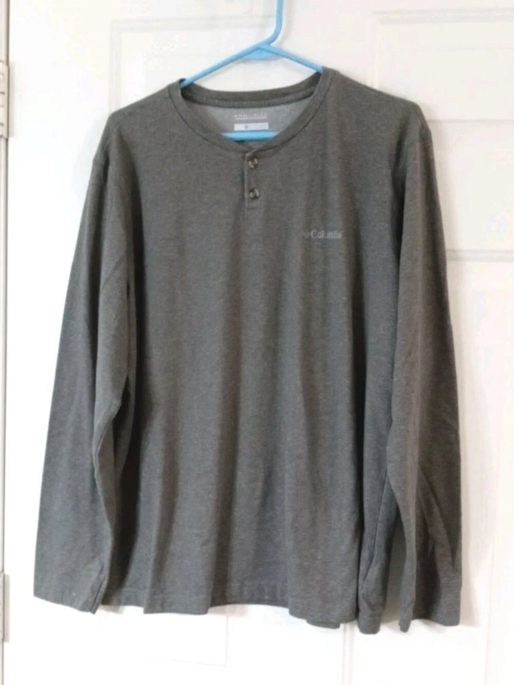 Columbia Onmi Wick Henley Shirt Men's Large Gray Long Sleeve Embroidered Logo